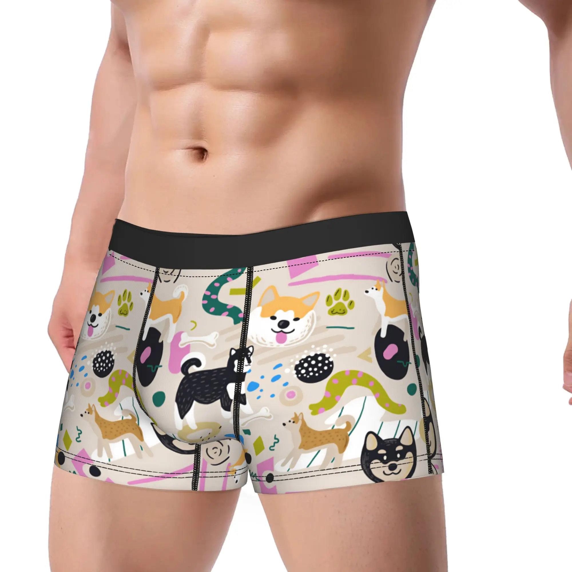 Cute Dogs Seamless Pattern Shorts Briefs  Underwear Quality Man Funny Boxershorts Printed Large Size Underpants