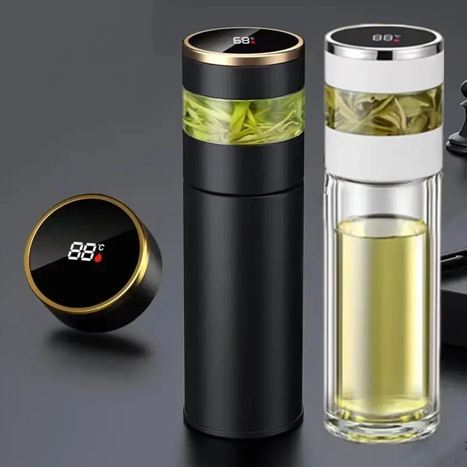 Tea Infuser Vacuum Flask Temperature LED Display 450ml Insulated Cup Stainless Steel Tumbler Thermos Bottle Travel Coffee Mug