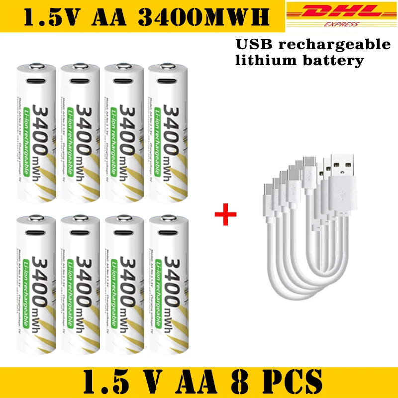 

Big promotion USB 1.5V AA+AAA Rechargeable Batteries li-ion battery for remote control mouseElectric toy battery + Type-C Cable