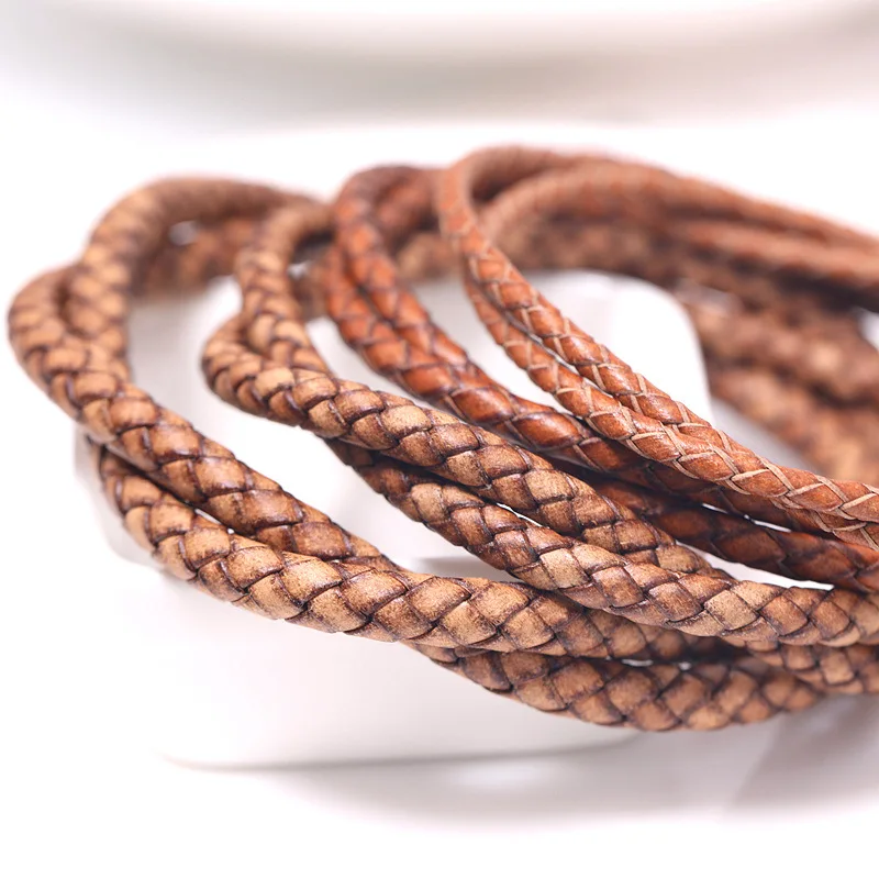 1/2/3meter DIY Handmade Leather Rope Antique Braided Round Cowhide Rope 3/4/5/6mm Handcraft Braided Woven Genuine Leather Cords