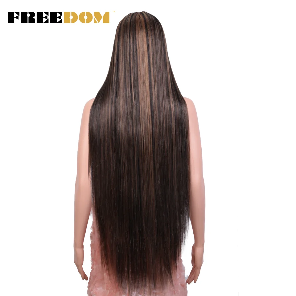 FREEDOM-Peluca de cabello sintético para mujeres negras, cabellera de 38 pulgadas con malla frontal, color ombré, rosa, rojo, jengibre, azul y blanco