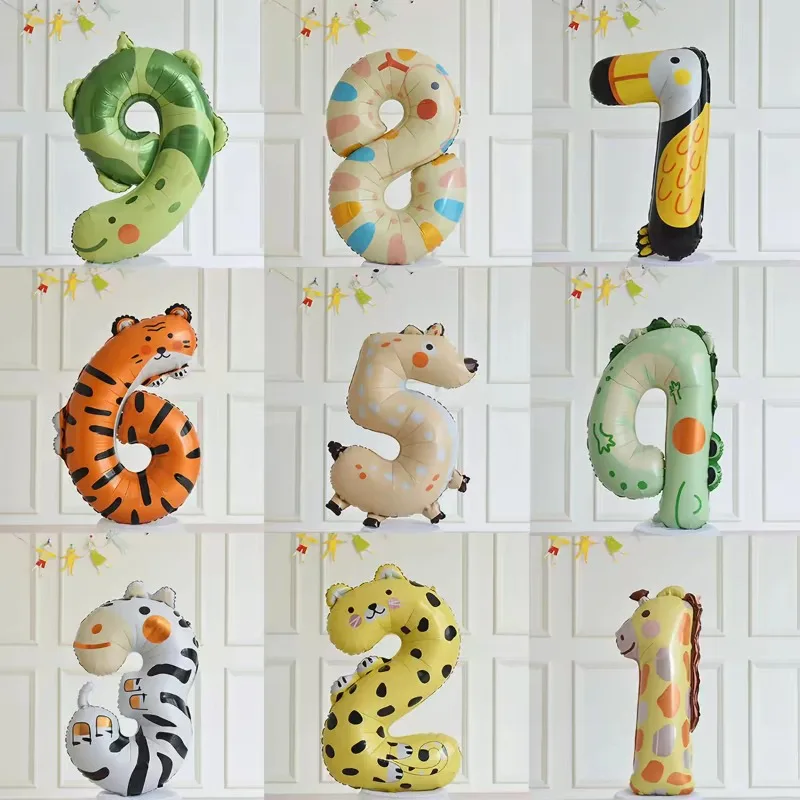 

10/PCS 40inch Cartoon Foil Animal Number Balloon for Birthday Party Decor Ballons Baby Shower Forest-themed Ballons Decorations
