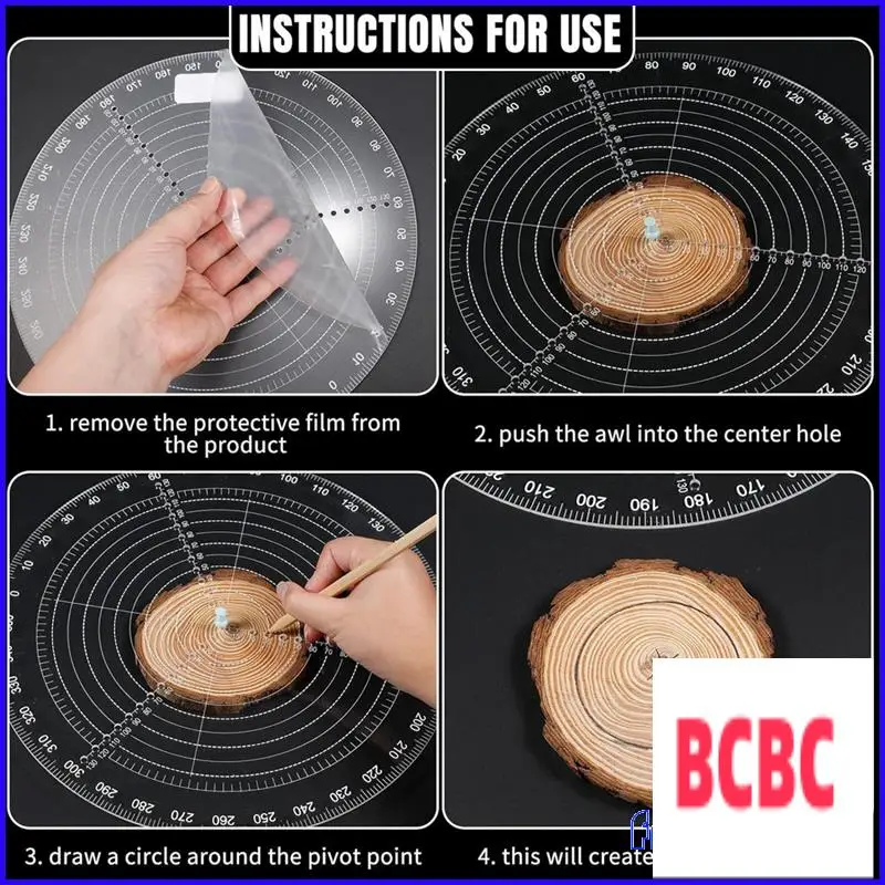 BB-2 ชิ้น 300 มิลลิเมตร 12 นิ้วรอบ Center Finder เข็มทิศอะคริลิคใสเข็มทิศเครื่องมือวาดวงกลม Center Finder