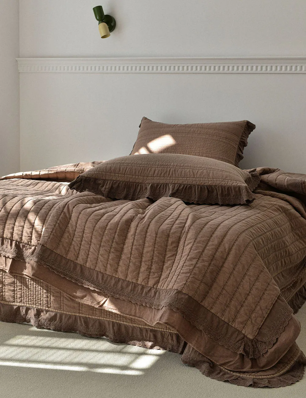 

Soft Cotton Plant Enzyme Washed Quilt Set 3PCS Bedding Bedspread with Lace, Multifunctional Solid Color Quilted Duvet Cover 1PC