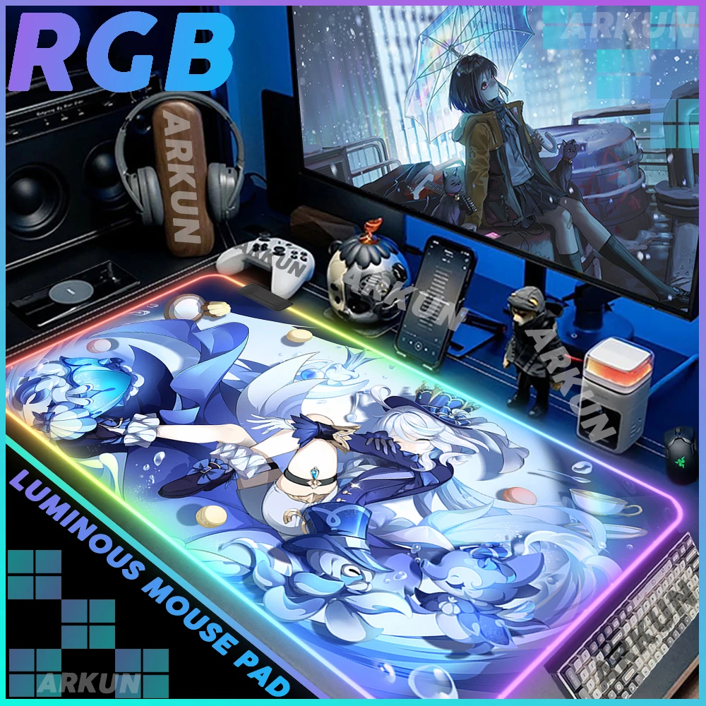 

RGB Big Kawaii Cute Hot Fenina Cool Genshin Impact Mausepad Desk Mouse Pad Gaming Computer Gamer Accessories Keyboard LED Mat