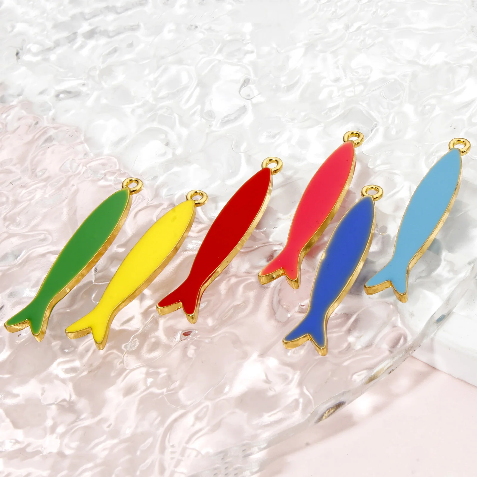 5 Piece Zinc Based Alloy Fish Enamelled Sequins Pendants Gold Color Metal Charms For DIY Jewelry Making 3.8cmx0.8cm