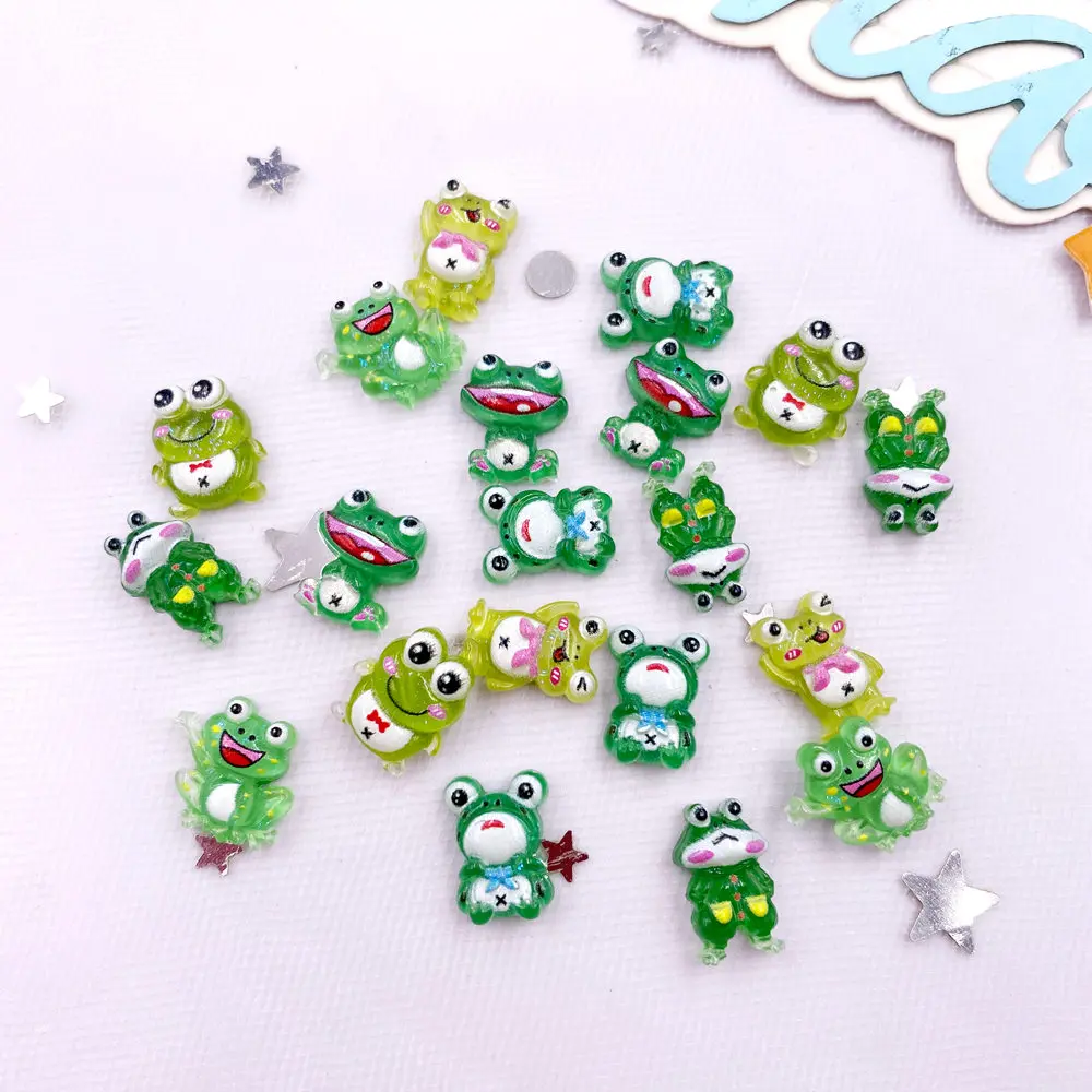 50pcs Mixed Resin Glitter Colorful Cute Green Frog Flatback Rhinestone Figurines Nail Art DIY Party Scrapbook Accessories Crafts