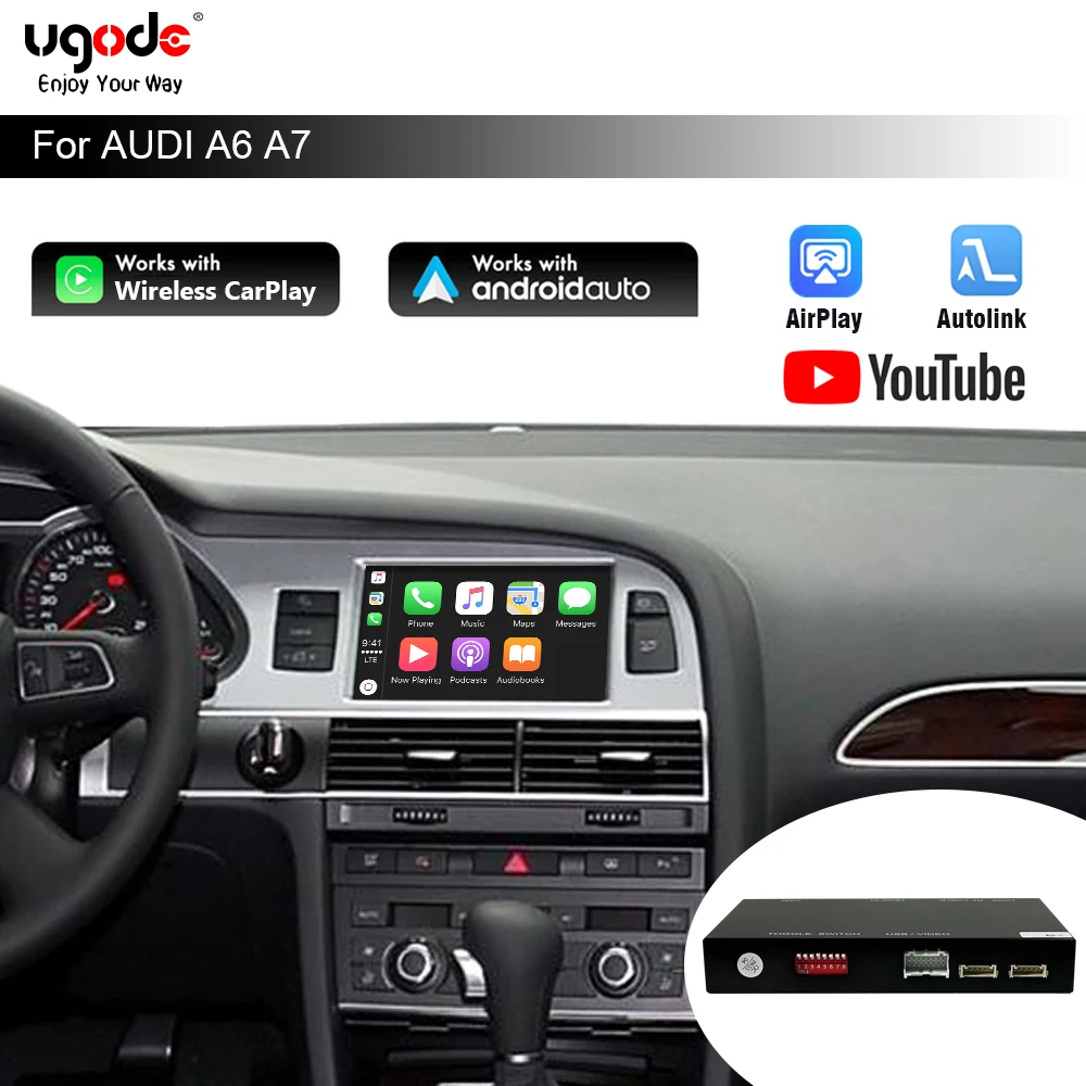 

​Ugode Wireless Android Auto CarPlay Decoder Box Retrofit Kit for Audi A6 A7 2010-2011 AirPlay MirrorLink Keep OEM Controls DSP