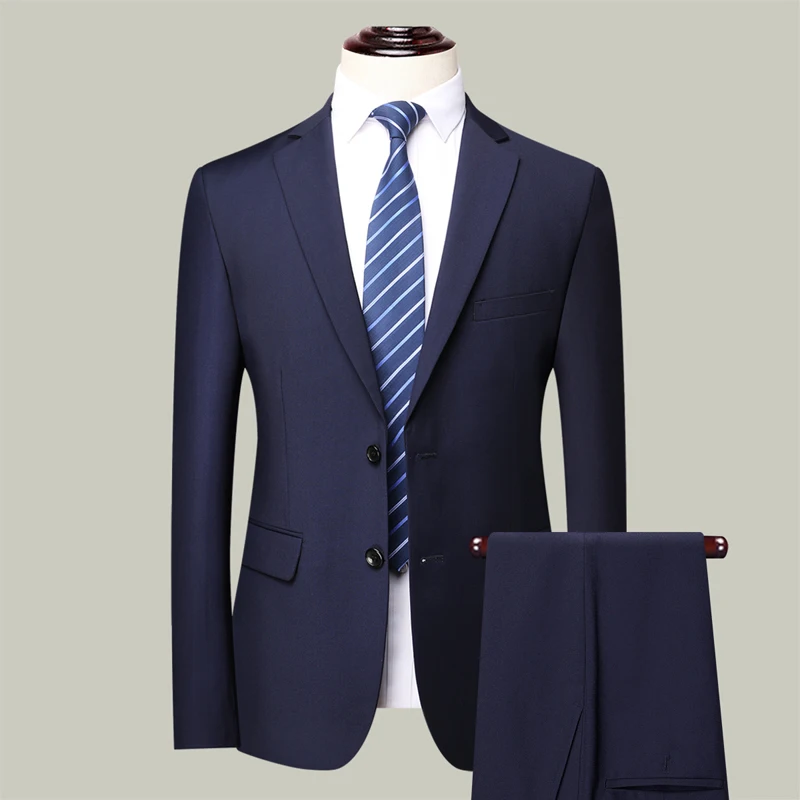 New Men Business Professional Form-fitting Formal Wear, Fashionable Solid Color, Casual, High-end, Simple and Light Luxury Suit