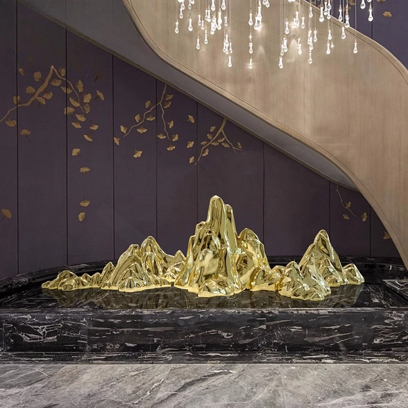 

Modern high-end hotel light luxury decoration, landscaping stone sculptures, floor-to-ceiling ornaments under stairs