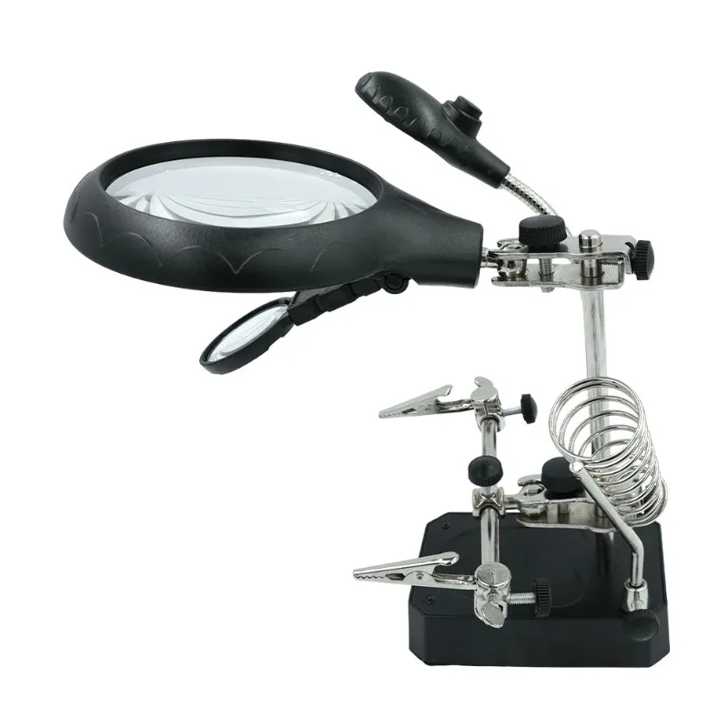 Welding Magnifying Glass LED Auxiliary Clip loupe Magnifier 3 In1 Hand Soldering Solder Iron Stand Holder Repair Work Station