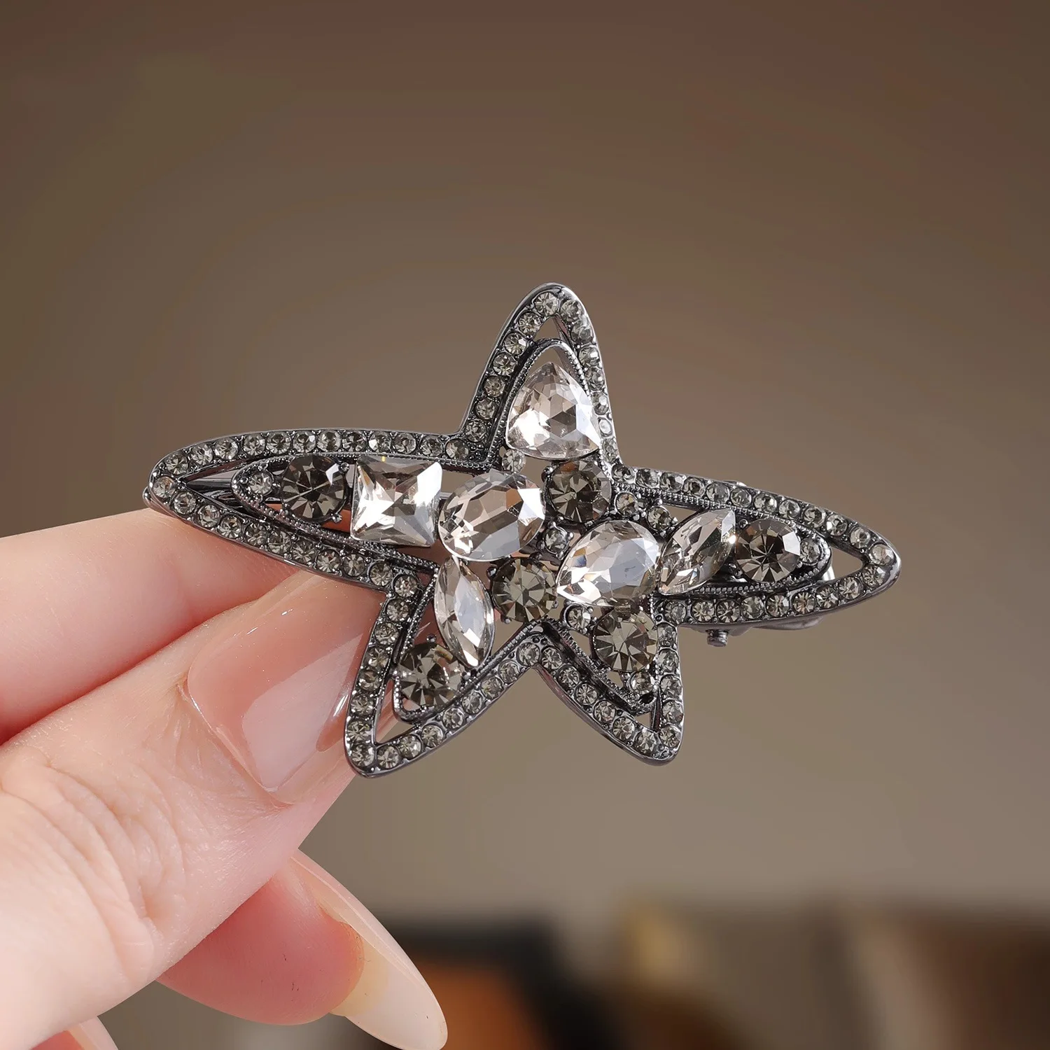 Heavy Industry Style Crystal Starfish Hairpin High-end Women's Side Bangs Clip Metal Duckbill Clip Korean Style Hair Accessories