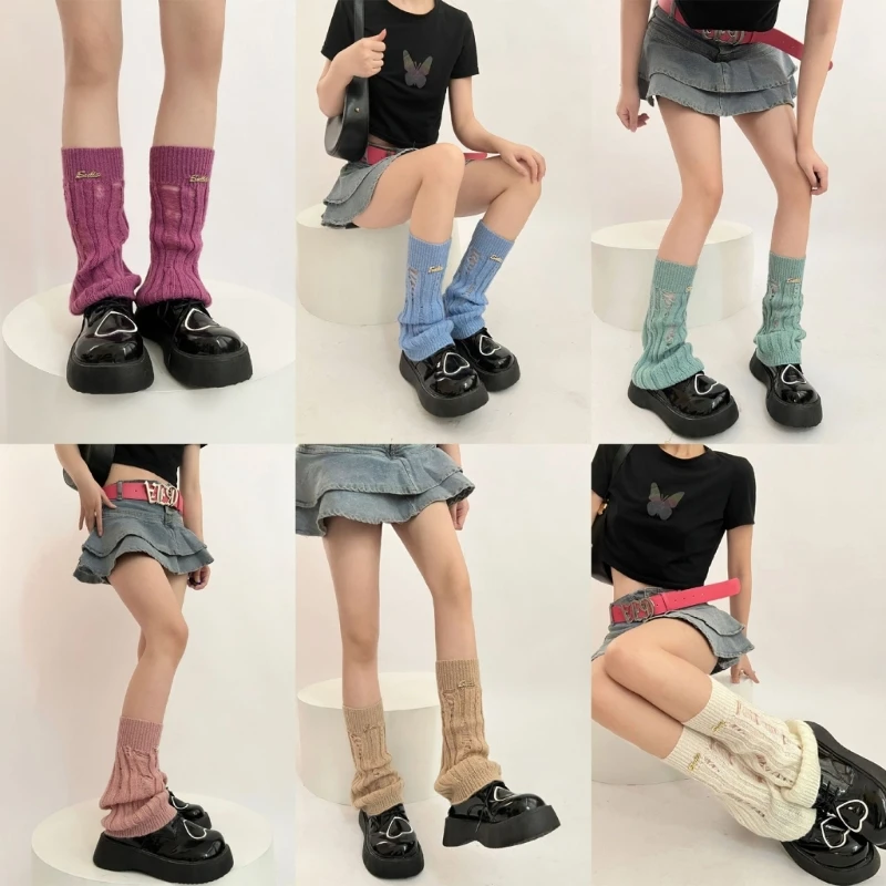 Womens Lolitas Knit Long Socks Destroyed y2k Leg Warmers Harajuku Booties Socks 066C