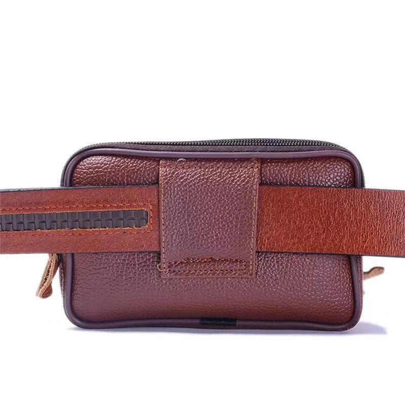 Man Waist Bag PU Leather Men Casual Design Small Waist Bag Fashion Zipper Bum Bag Waist Pack Male Waterproof Phone Pouch