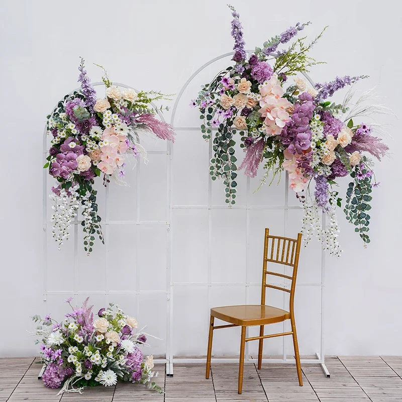 Artificial Purple Lavender Green Plants Row Wedding Arch Flower Arrangement Hanging Ball Home Decor Fake Flowers for Events