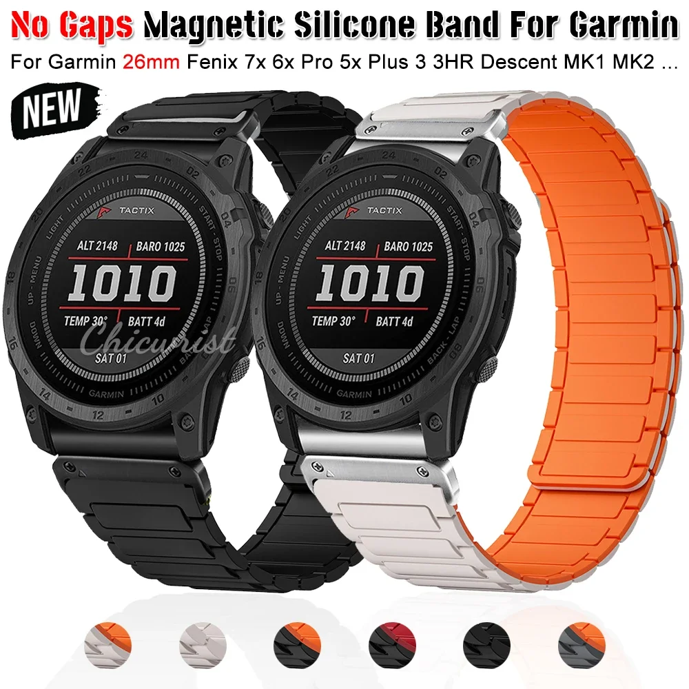 

Magnetic Silicone Band For Garmin 26mm Fenix 5X Plus 7X 6X Pro No Gaps Loop Sport Quick Release For Garmin Watch 3 3HR MK1 Strap