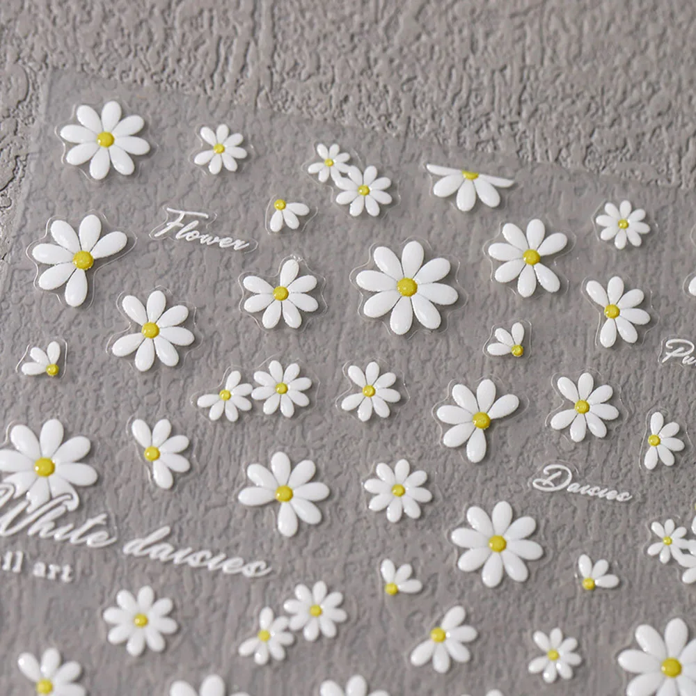 Daisy Design Nail Stickers Zelfklevende Nail Art Benodigdheden 5d Reliëf Bloem Decoratie Accessoires Bloemen Sticker Voor Maniucre