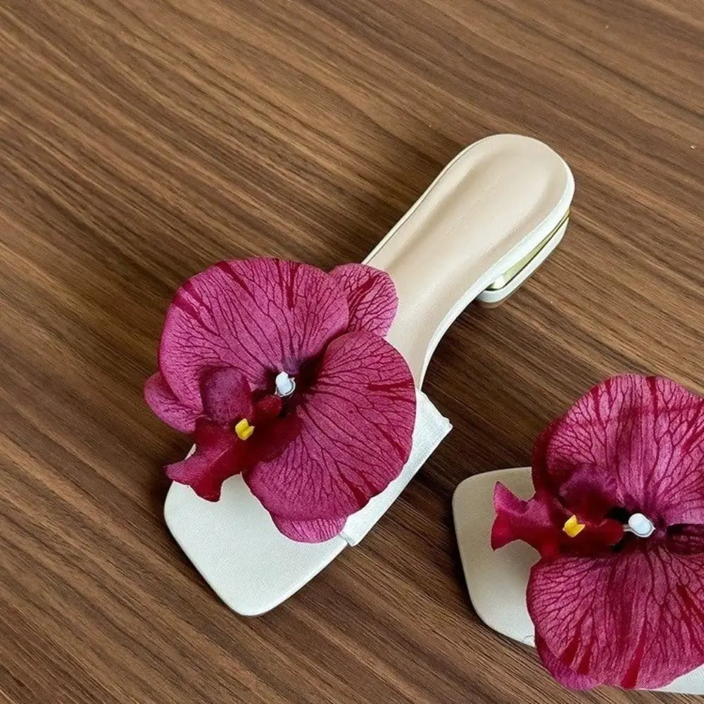 

Fashion Summer Flower Flip Flops Beach Elegant High Heel Sandals Out Wear Vacation Women's Slippers Lady