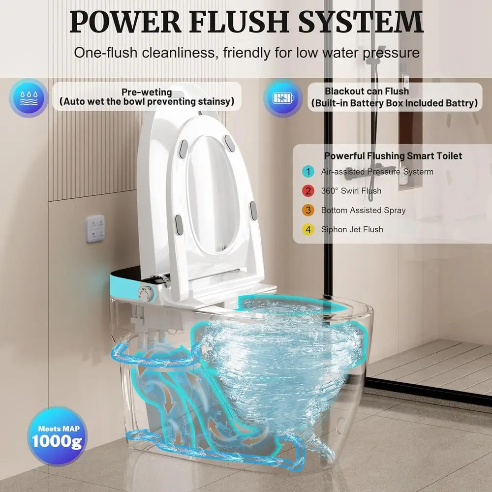 Smart Toilet with Elongated Heated Seat, Auto lush, Manual Sot-Close Seat & Lid, Night Light, Electric TanklToilets with Dual lu view 5