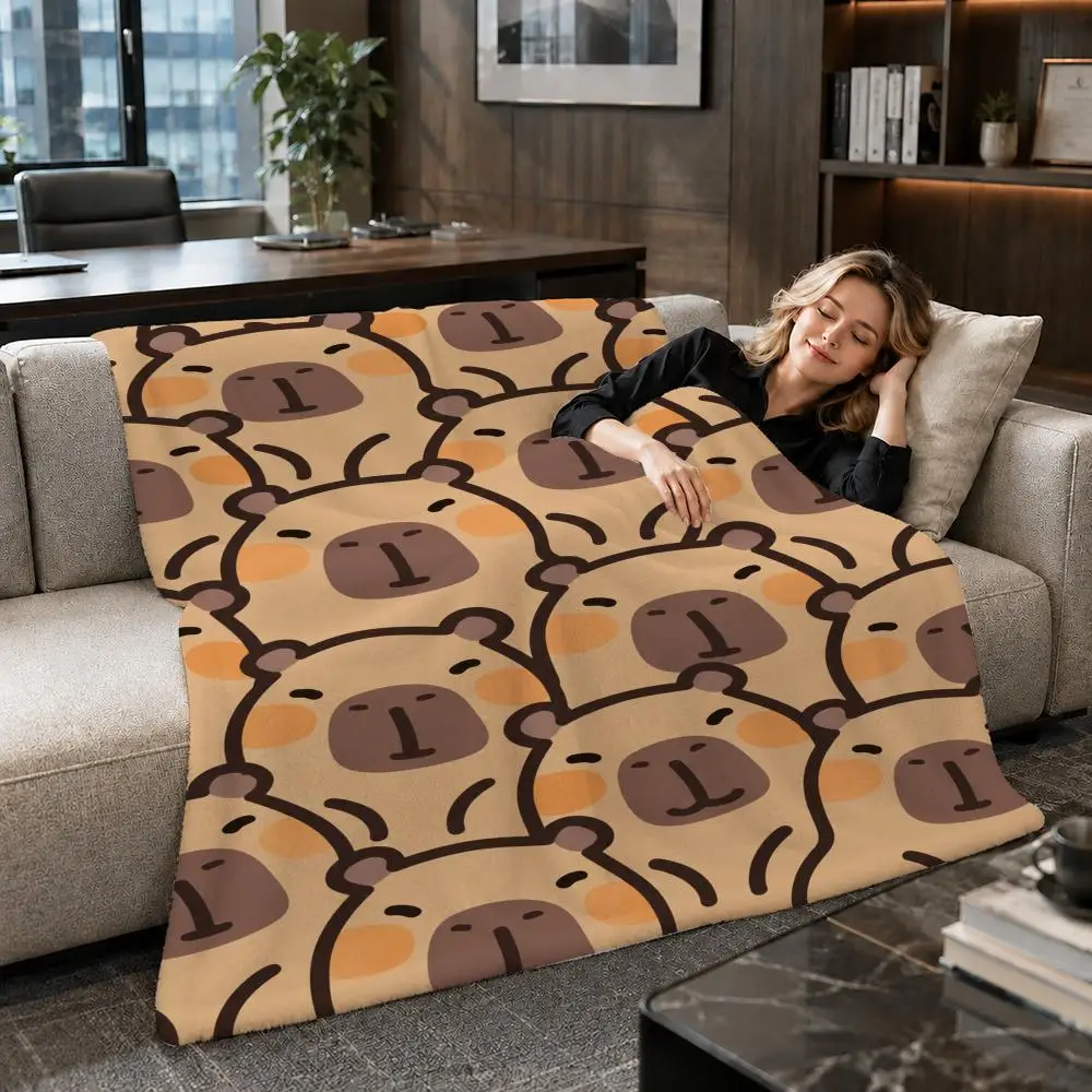 Animal Popular Action Cute Capybara Throw Soft Warm Flannel Throw Blanket for Sofa Bed Office Home Holiday Gift All Season