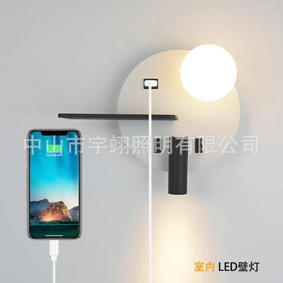 LED Wall Light with Switch - Bedroom Bedside Lamp with USB & Crystal Ball, Reading Sconce Luminaria for Indoor Lighting, Practic