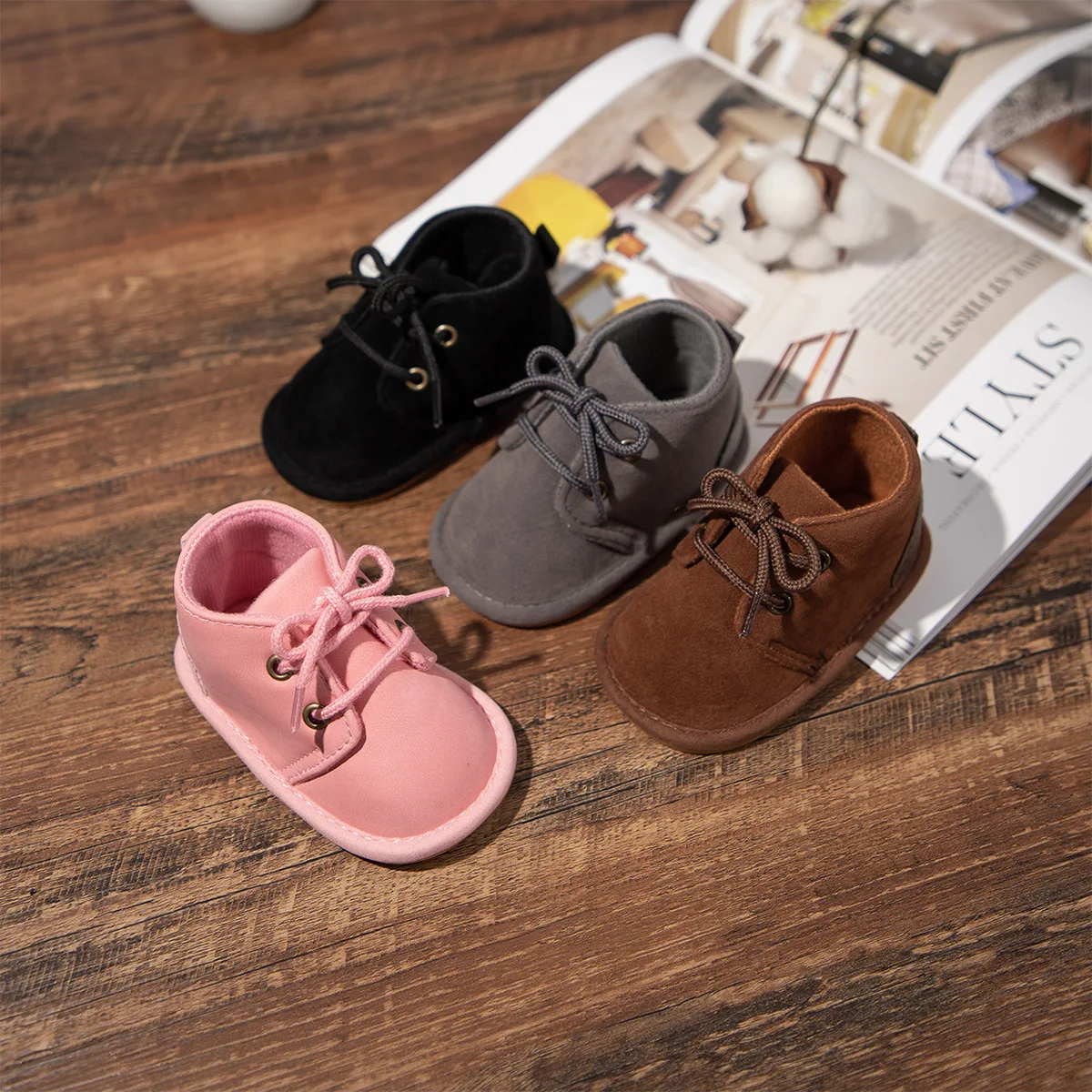

Autumn&Winter Baby Girl Boy Boots Shoes Anti-slip Lace Rubber Sole Toddler Infant Newborn First Walkers Crib Shoes