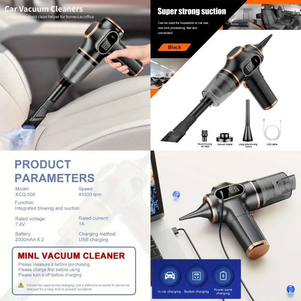 

1pc High-Power USB Rechargeable Cordless Handheld Vacuum, Long Battery Life, Multi-Surface Dust Buster for Home, Car, Pet Hair,