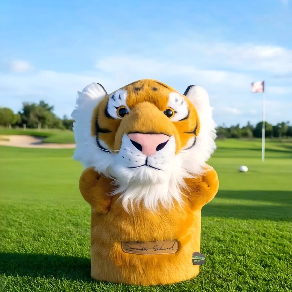 Golf Driver Head Cover Cartoon Plush Realistic Tiger No. 1 Driver Head Cover Protection