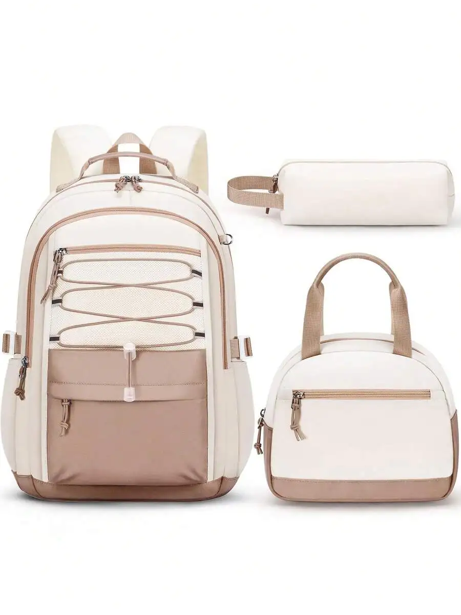 3PCS School Backpack Set, Aesthetic Backpack With Lunch Bag Pencil Case, Casual Daily Travel Bookbag Shoulder Bag For Back-To-School Supplies