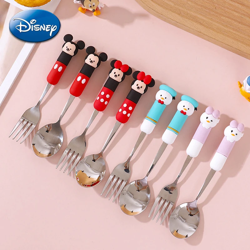 

Disney Mickey Mouse Stainless Steel Spoon Fork Kawaii Cartoon Figure Milk Stirring Accessories Children Baby Portable Tableware