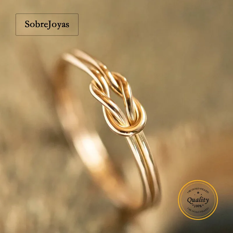 

14K Gold Filled Double Long Love Knot Ring Boho Minimalist Knuckle Ring for Women Love Knot Rings Jewelry
