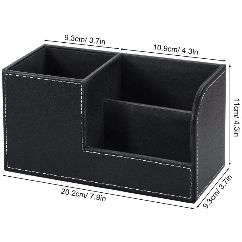 Multifunctional Desk Storage Rack PU Leather Pen Holder Desk Storage Storage Box Stationery Business Card Pen Black