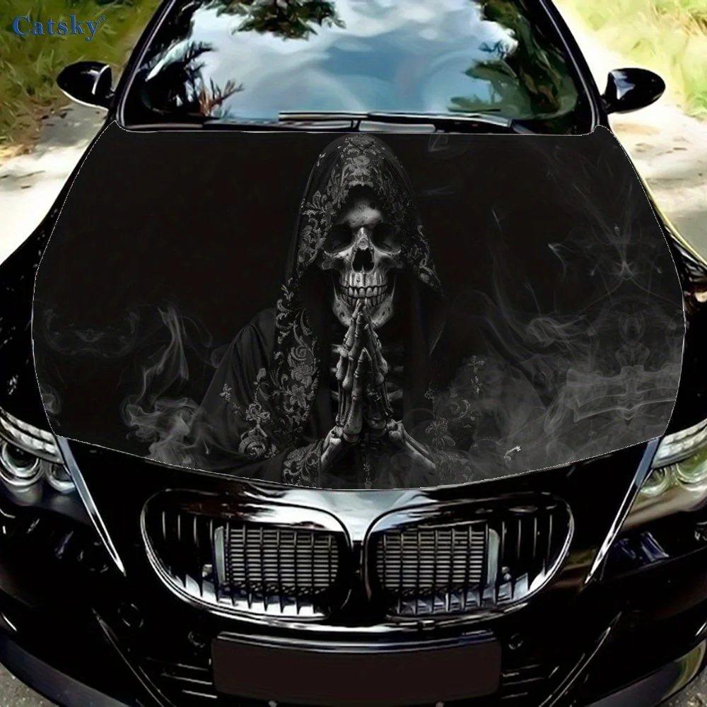 

Dark Praying Reaper Car Vinyl Wrap, PVC Waterproof Car Hood Sticker, Self-Adhesive Scratch-Resistant Stickers for Engine Cover,