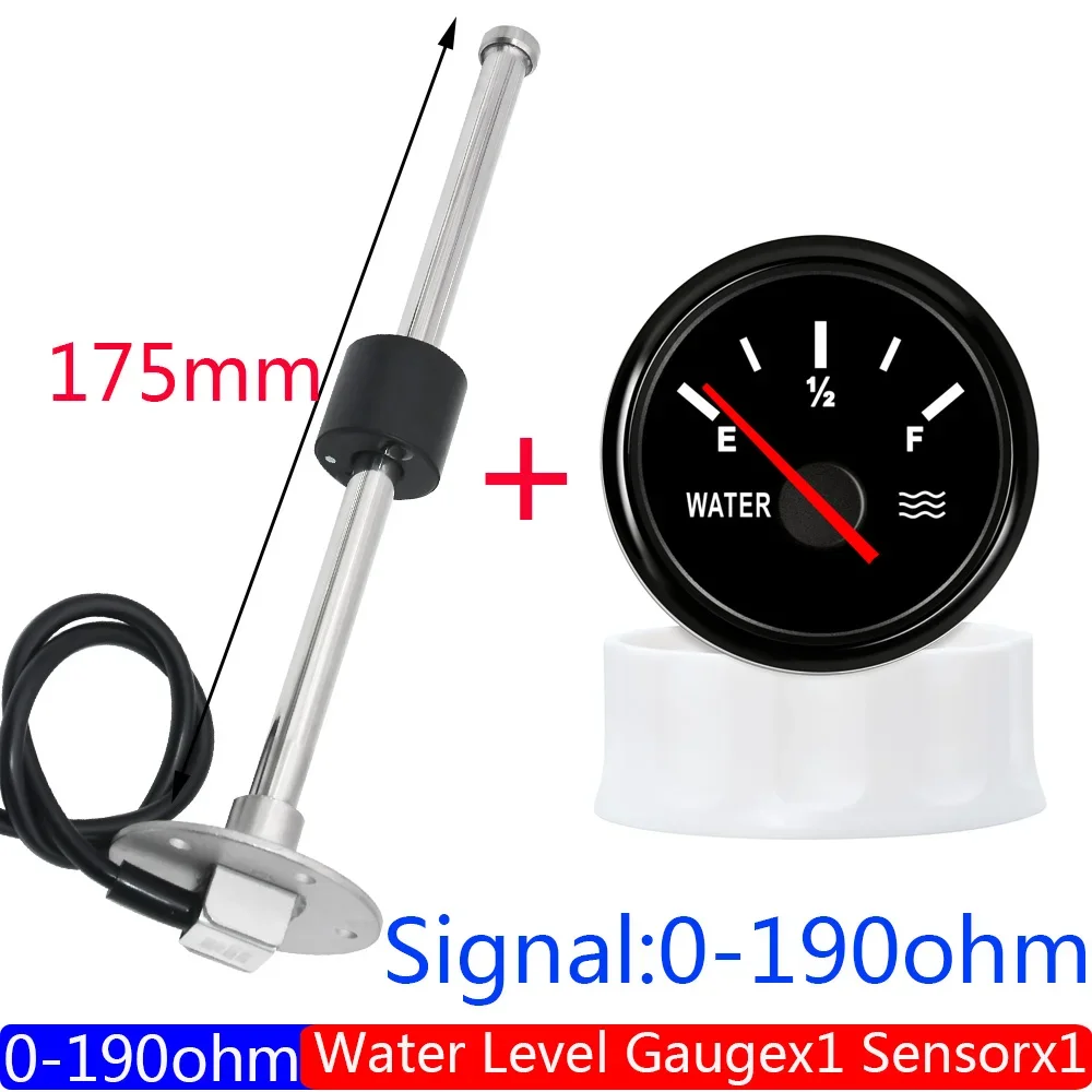 Waterniveausensor + 52 mm waterniveaumeter tankanicator met rode achtergrondverlichting 0-190Ohm waterniveaumeter voor auto boot 9-32V op maat
