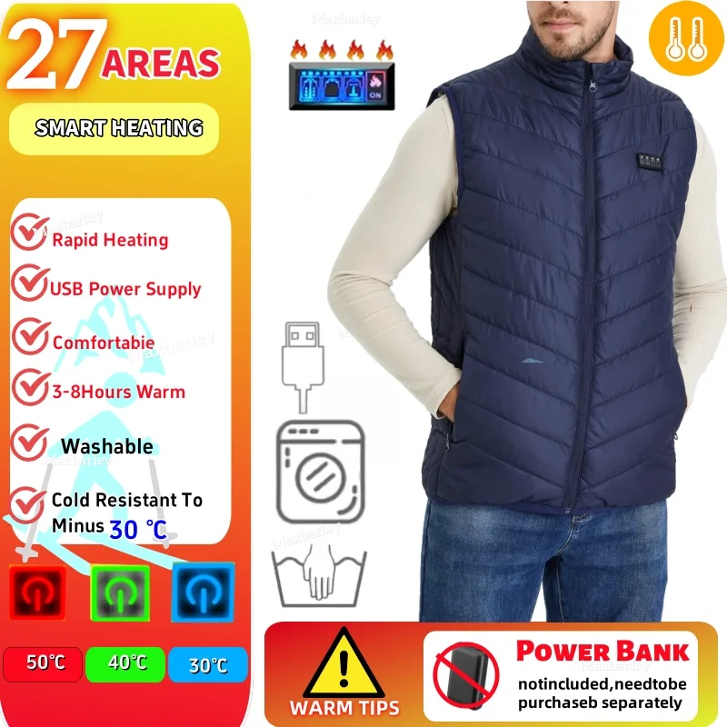 

COMXZ 21-Zone USB Heated Vest 1-Minute Instant Heating 5V Low Voltage Men's Winter Outdoor Warmth Skiing Mountaineering Jacket