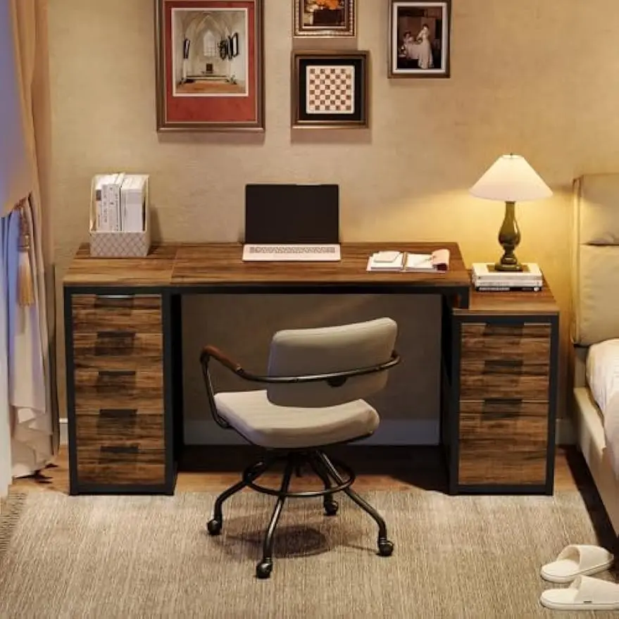 

Computer Desk with 8 Drawers,Office Desk with Reversible File Cabinet and Storage,Writing Table Workstation for Home Office