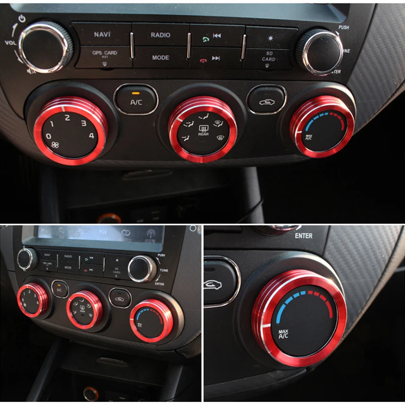 3pcs/set Dashboard A/C Control Knobs Decoration Ring Metal Trim Cover For KIA K3 2015-2019,Car Inteiror Accessories