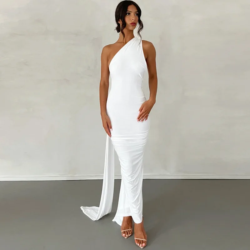 

Summer Sexy Backless Pleats Slim Fit Solid Color Sleeveless Temperament Dress European and American Women's Clothing 2025