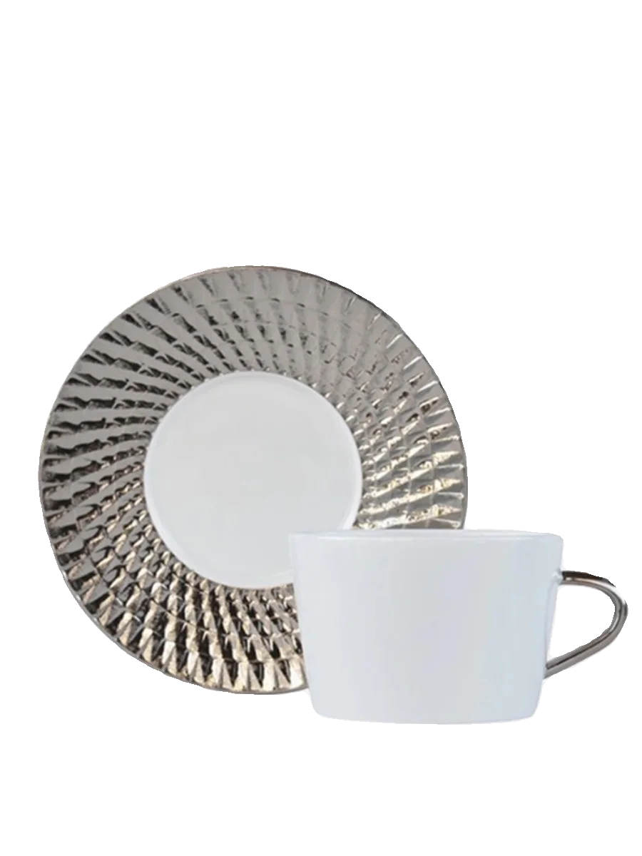 Swirling Shadows Platinum Gold Coffee Cups and Saucers 4 Sets Afternoon Tea Tea Set