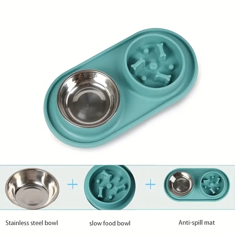 Pet Feeding Supplies, Anti-choking Slow Feeder Dog Puzzle BowlStainless Steel Dog Bowl With Non-slip No Spill Mat