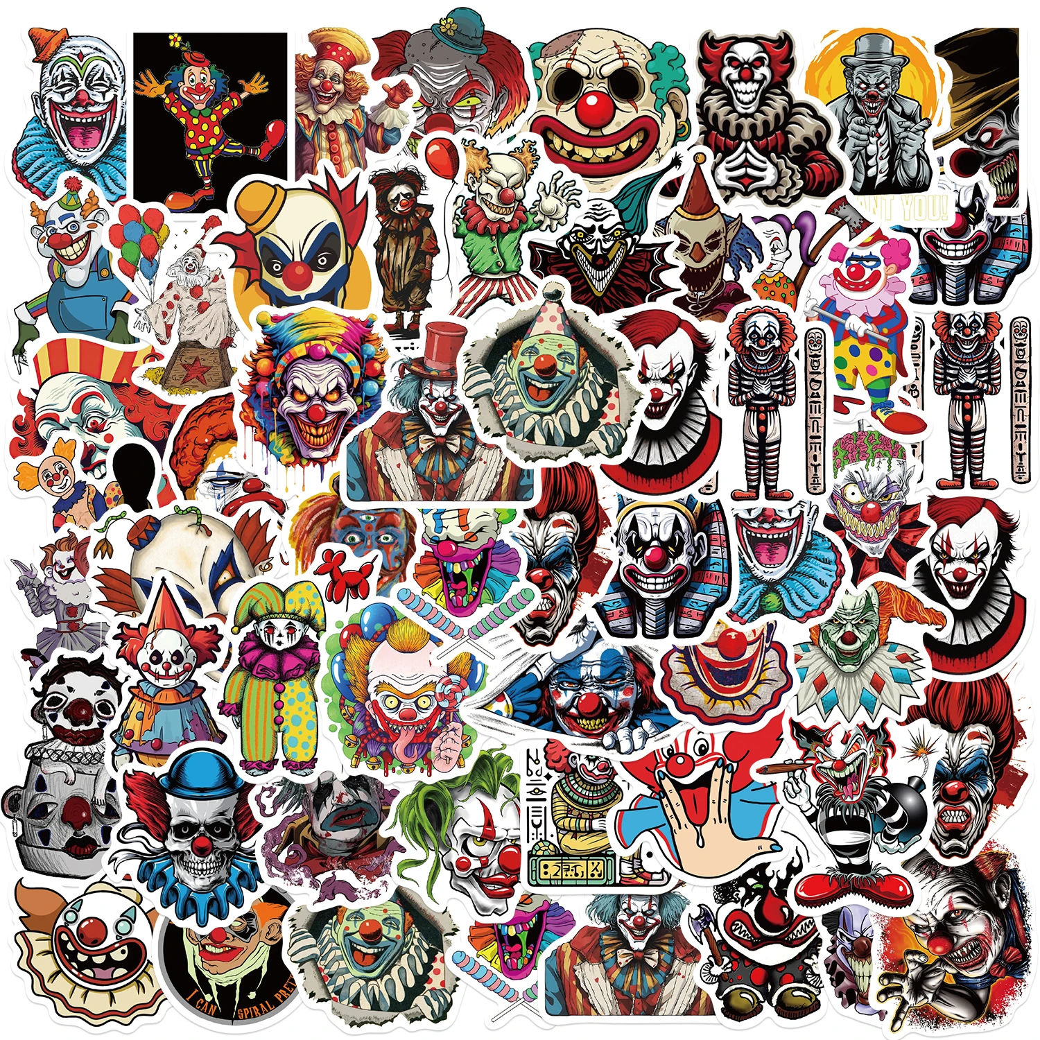50PCS Horrific Circus Acrobatics Clown Vinyl Waterproof Stickers for Water Bottle Laptop Skateboard Scrapbook Luggage Kids Toy