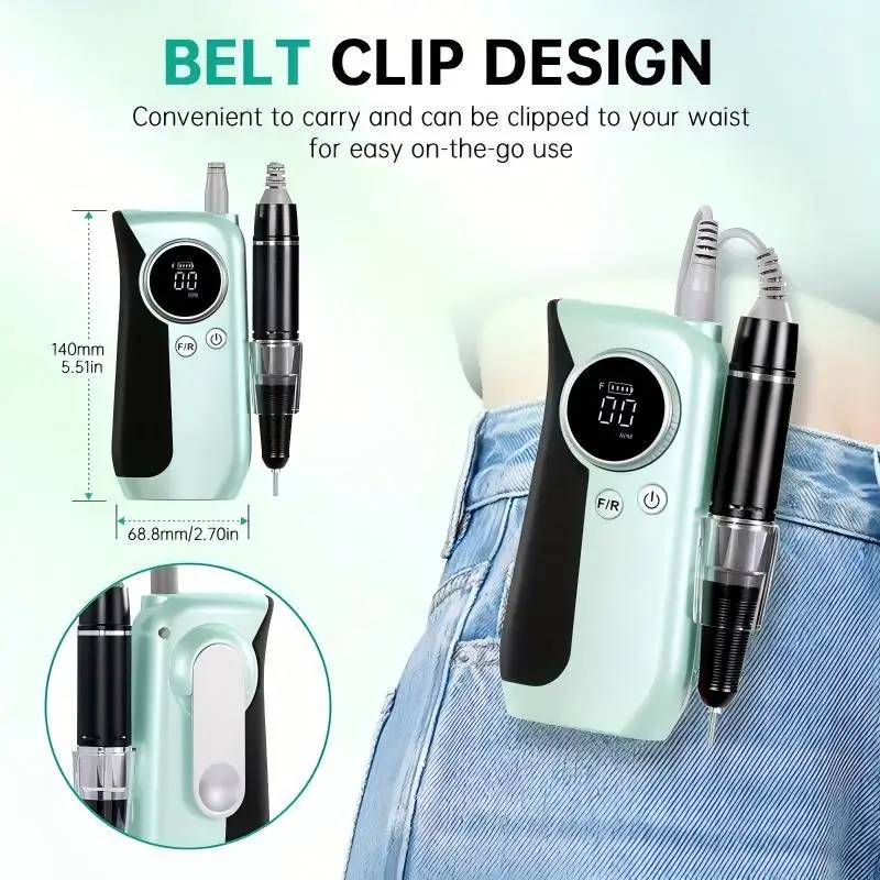 Taladro eléctrico para uñas de 45000RPM, máquina de manicura con pantalla LCD, Kit de lima de uñas profesional Cordles para equipos de uñas acrílicas