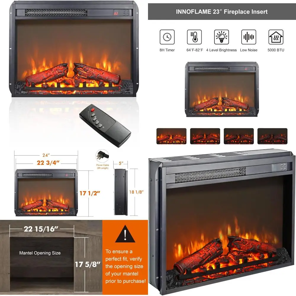 

Электрический каминный обогреватель с регулируемой яркостью пламени с дистанционным управлением и таймером, цифровым дисплеем, бревенчатым стилем для домашнего комфорта