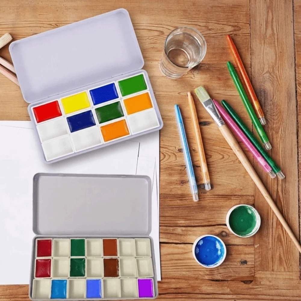 12/21/24/45 Grids Watercolor Paint Box Empty Grid Portable Pigment Storage Tray Rectangular Shape Iron Box Art Palette