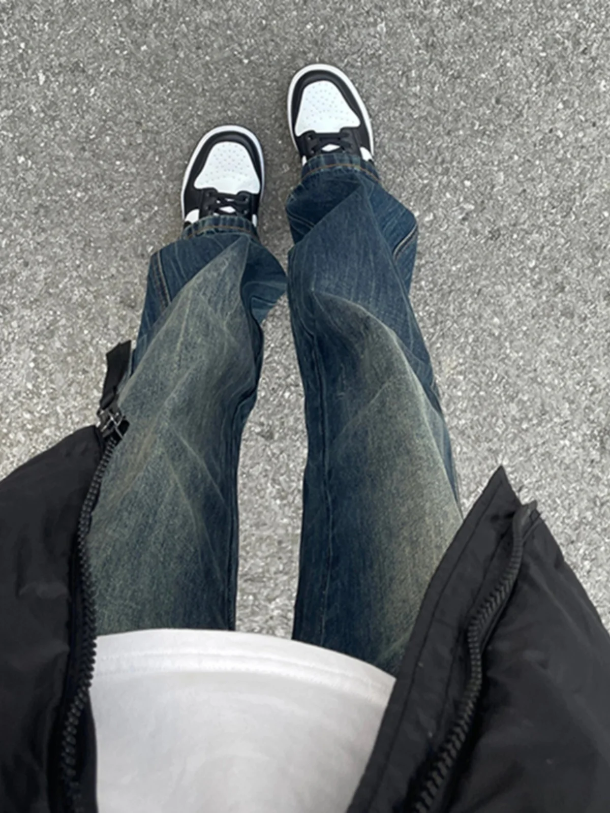 

Cleanfit Blue Straight Leg Men's Jeans High Street Vintage Drapey Slimming Long Trousers Trendy Casual Denim Pants