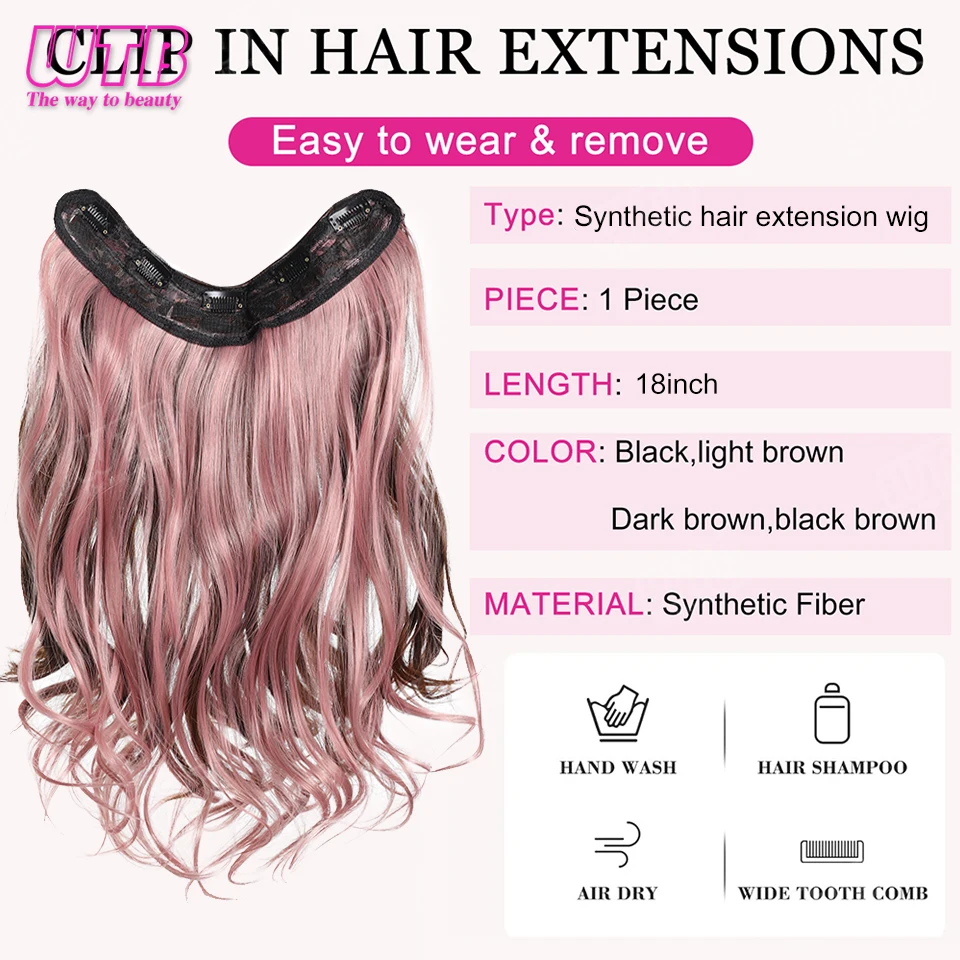 Synthetic Long Wavy 5 Clip In Hair Extensions 18Inch Synthetic Fiber Heat Resistant Hairpiece Black Pink False Hair Daily Use