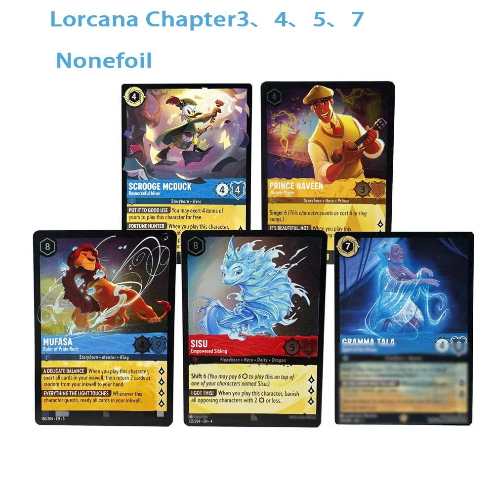 

Прокси-карты Lorcana MUFASA SCROOGE MCDUCK SISU JAFAR GRAMMA TALA Обычные карты Английские игровые карты TCG