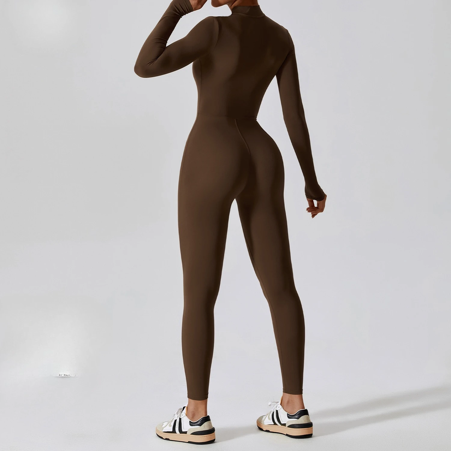 Женский комбинезон для йоги с длинными рукавами на молнии и логотипом по индивидуальному заказу, спортивные колготки для фитнеса и фитнеса высокой интенсивности