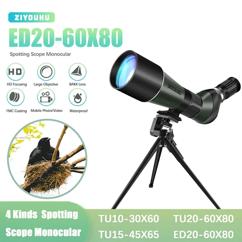 HD Large Lens ED and TU Spotting Scopes, BAK4 Monocular Telescope for Long Range Target Shooting Hunting, Bird Watching, New