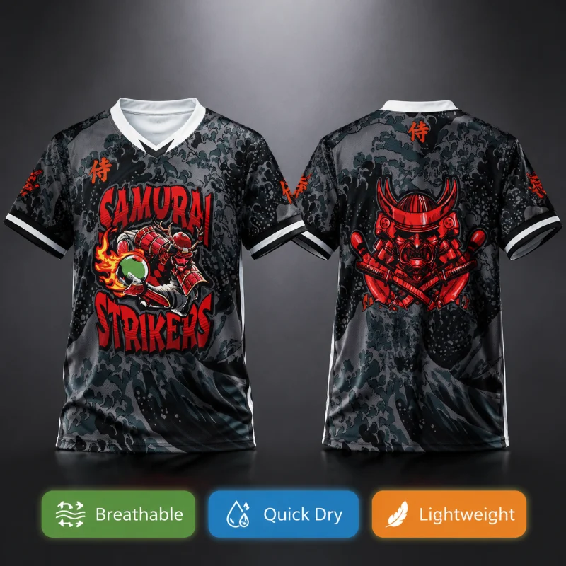 Grey Japanese Wave Background V Neck Bowling Jersey Samurai Strikers Samurai  Breathable Quick Dry Parent Child 3D Sports Tee